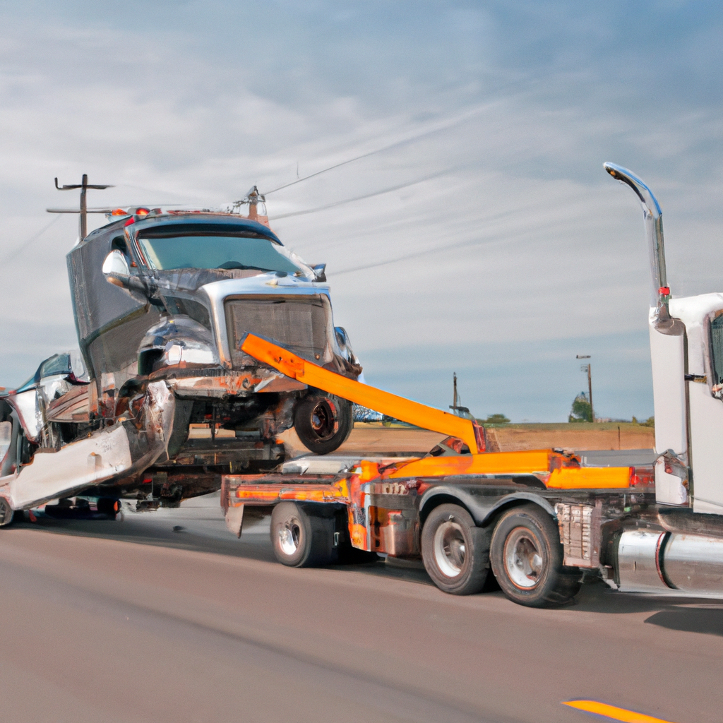 A powerful tow truck lifting a semi.