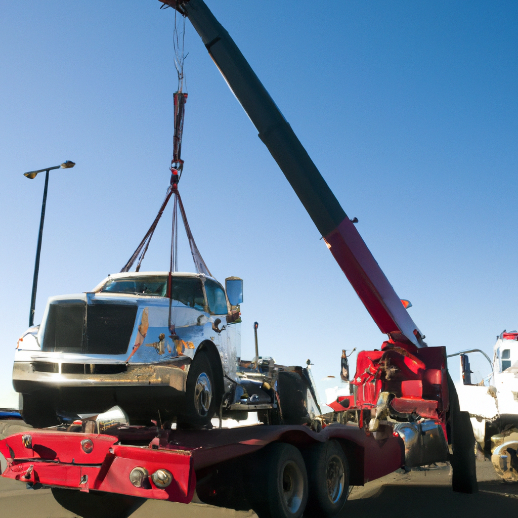A powerful tow truck lifting a semi.
