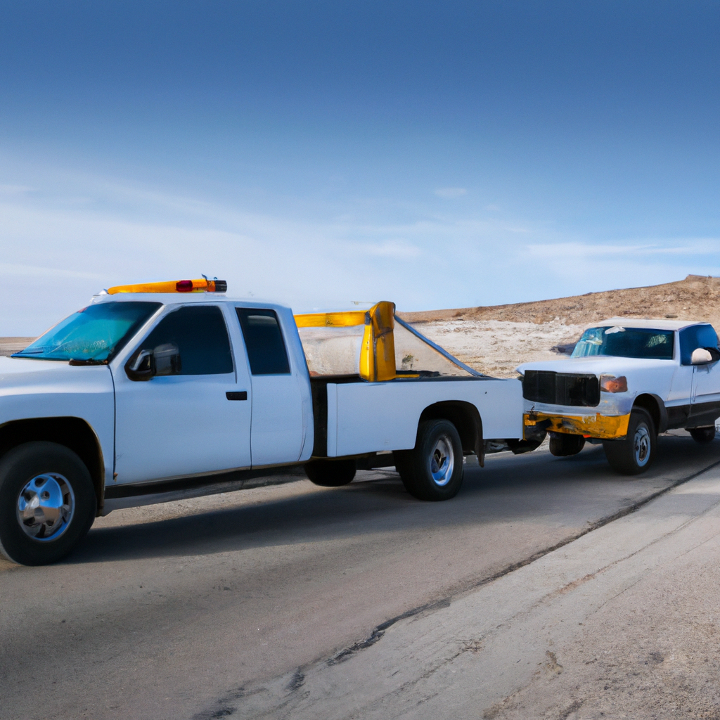 A tow truck assisting a stranded vehicle.