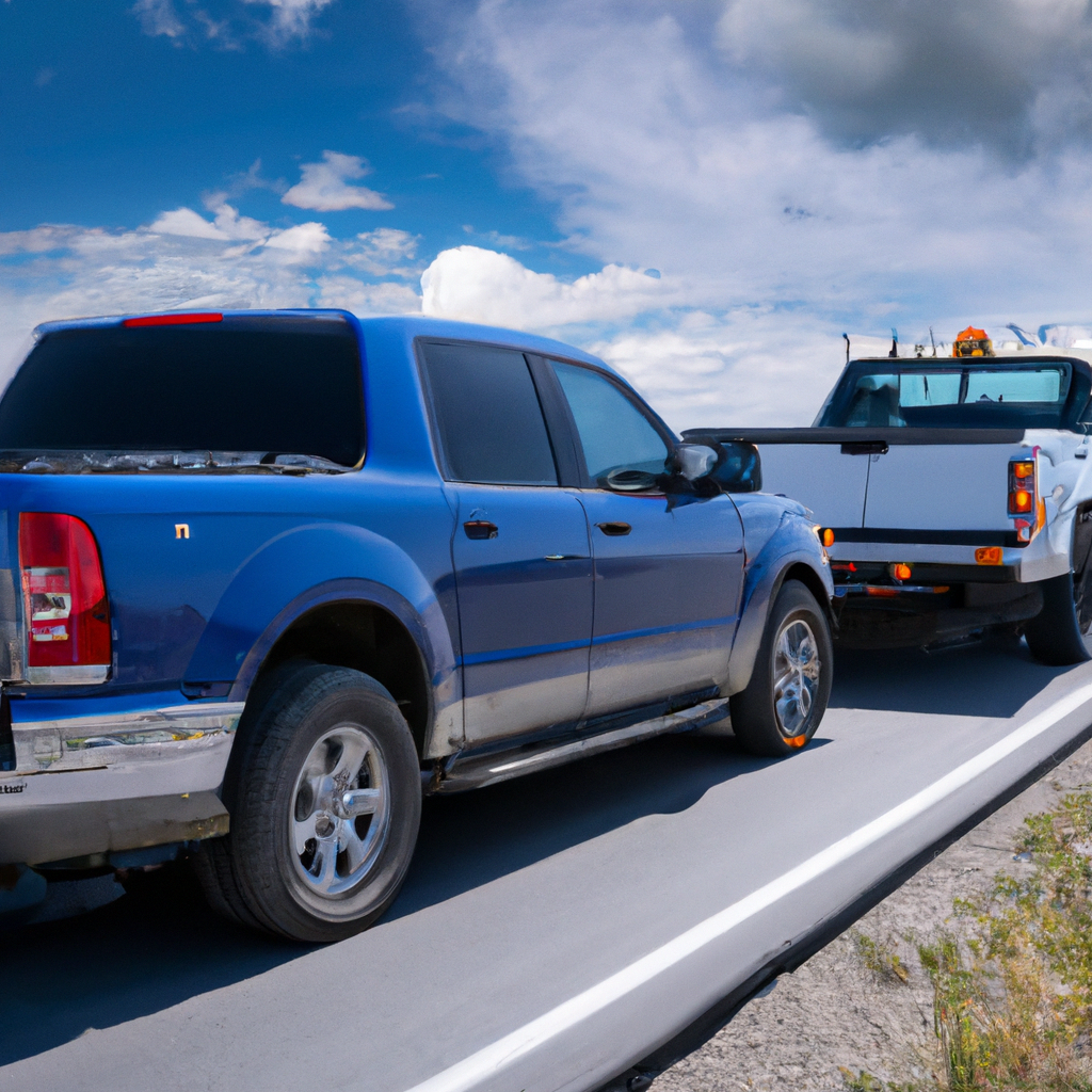 A tow truck assisting a stranded vehicle.