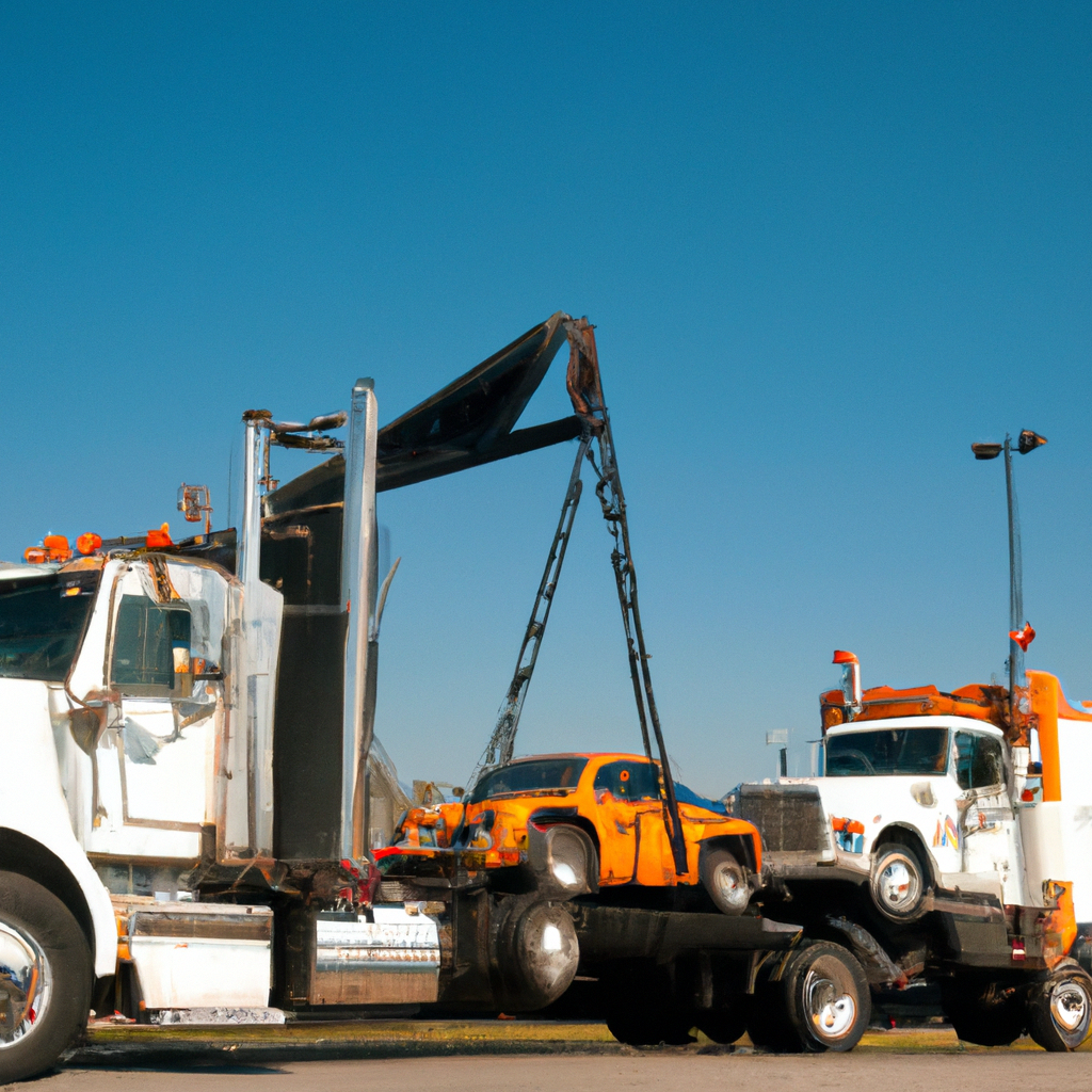 A tow truck lifting a big rig.