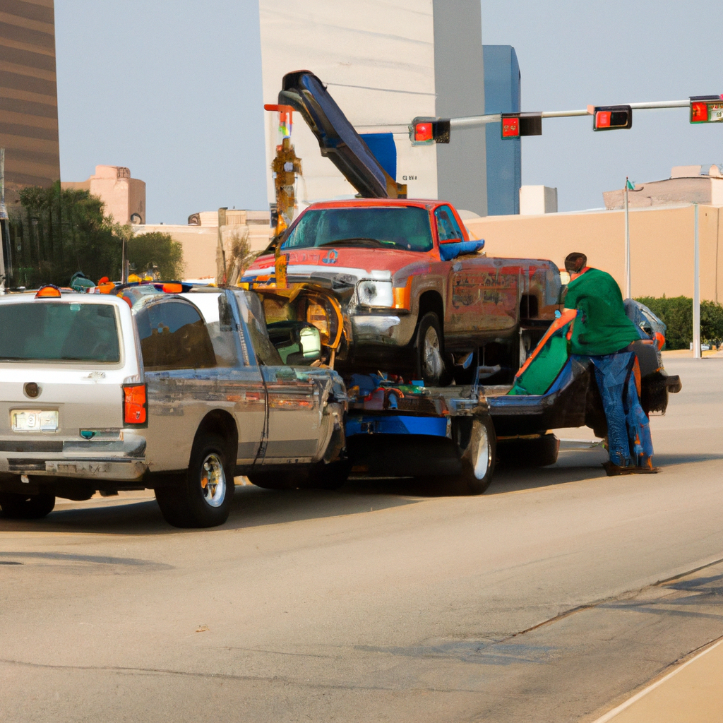 Dallas tow truck assisting stranded vehicle.