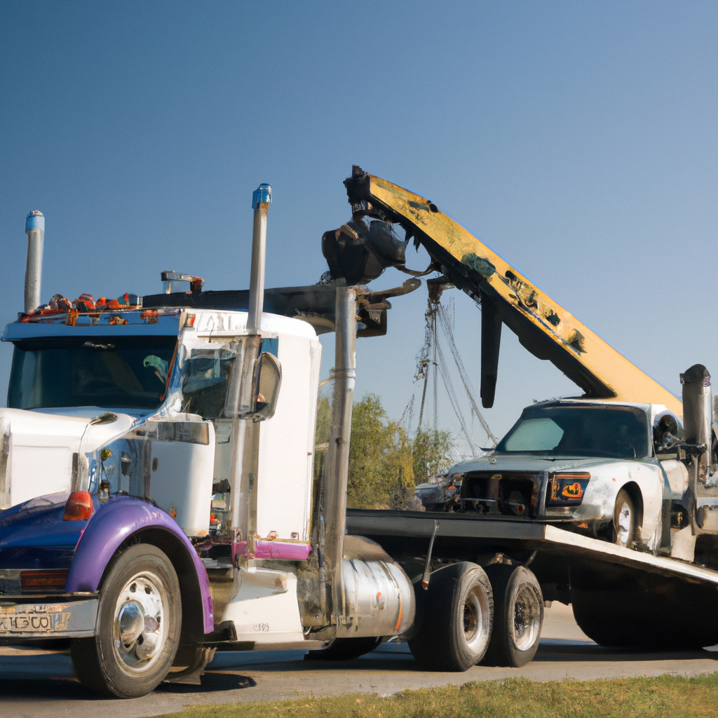 Heavy-duty tow truck aiding broken semi.