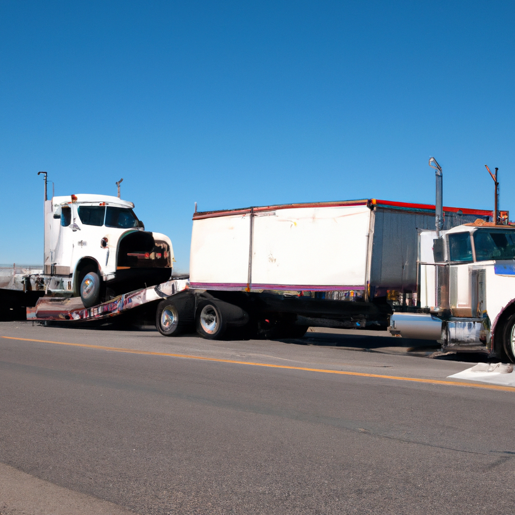 Heavy-duty tow truck assisting broken-down semi.