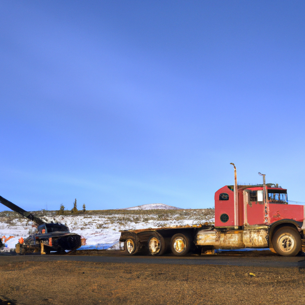 Heavy-duty tow truck assisting broken rig.