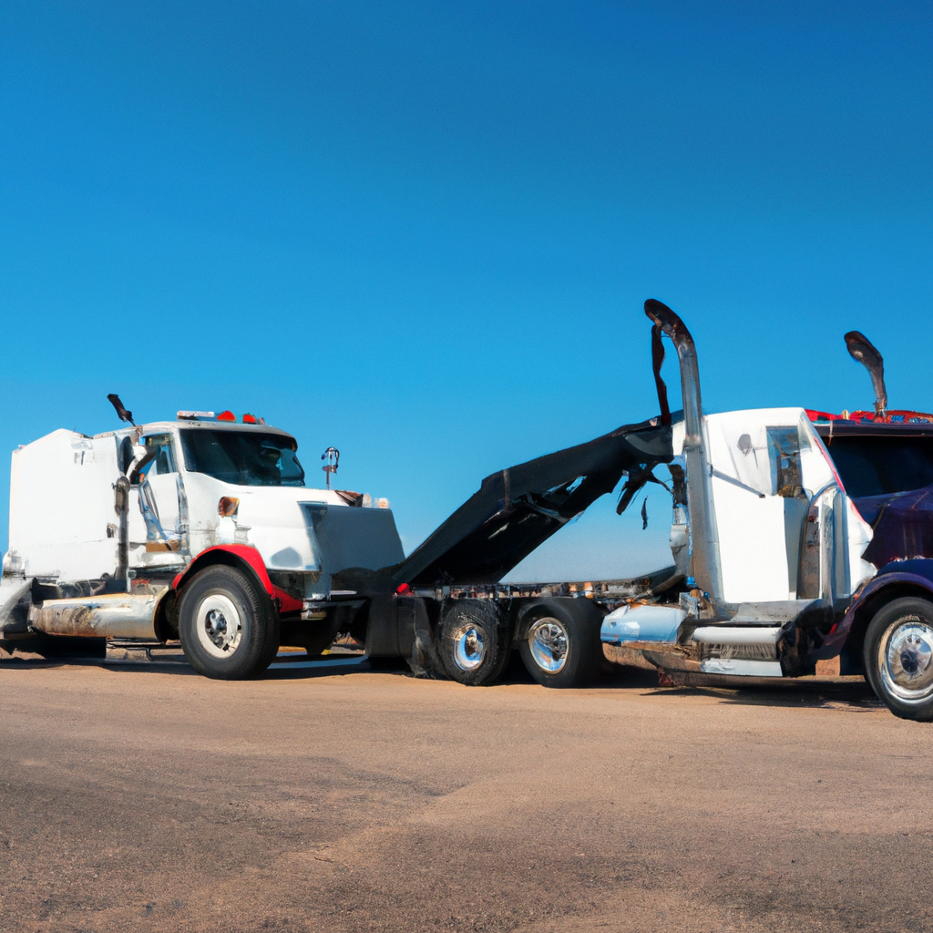 Heavy-duty tow truck assisting stranded semi-truck.