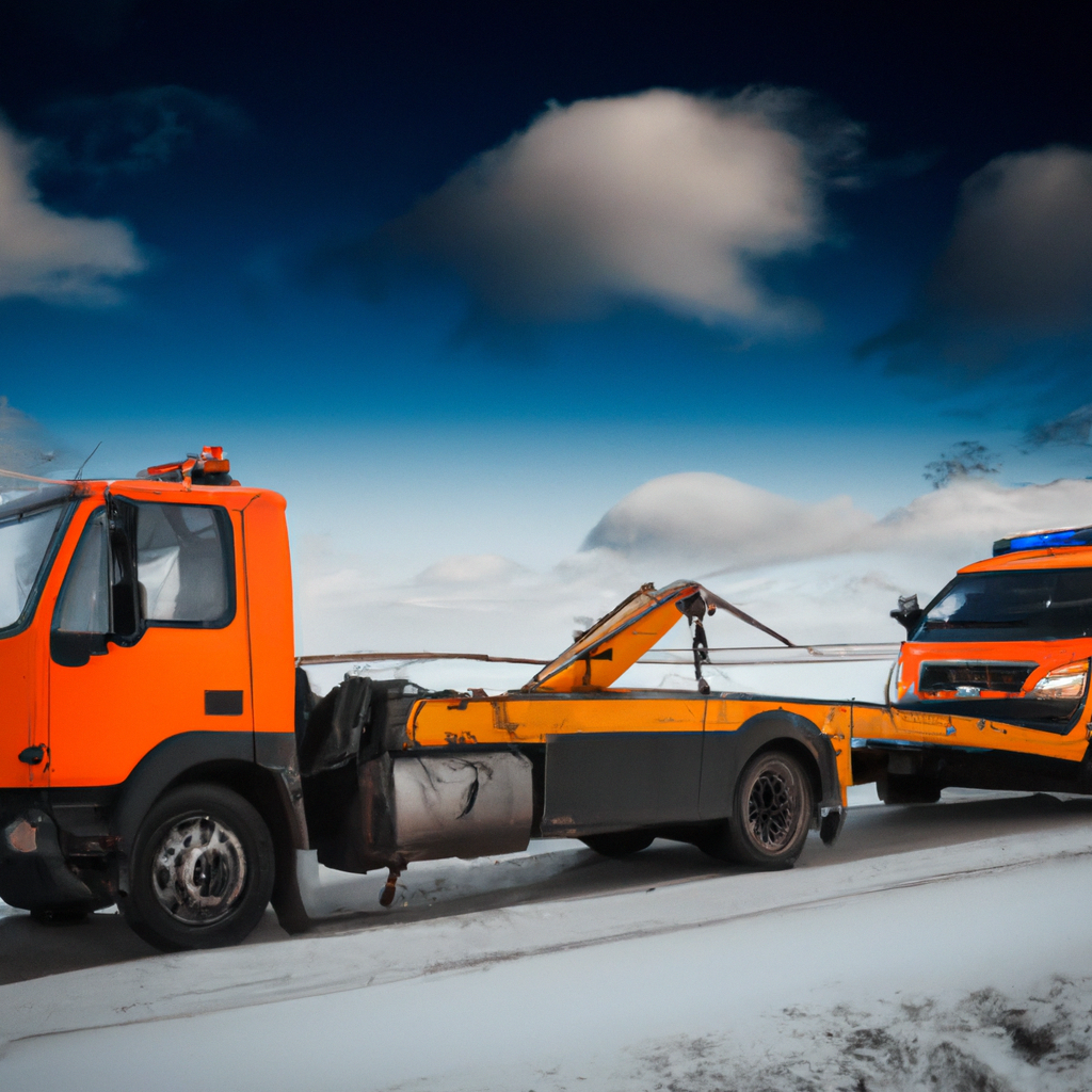 Heavy-duty tow truck assisting stranded vehicle.