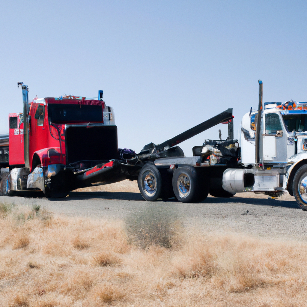 Heavy-duty tow truck rescuing big rig.