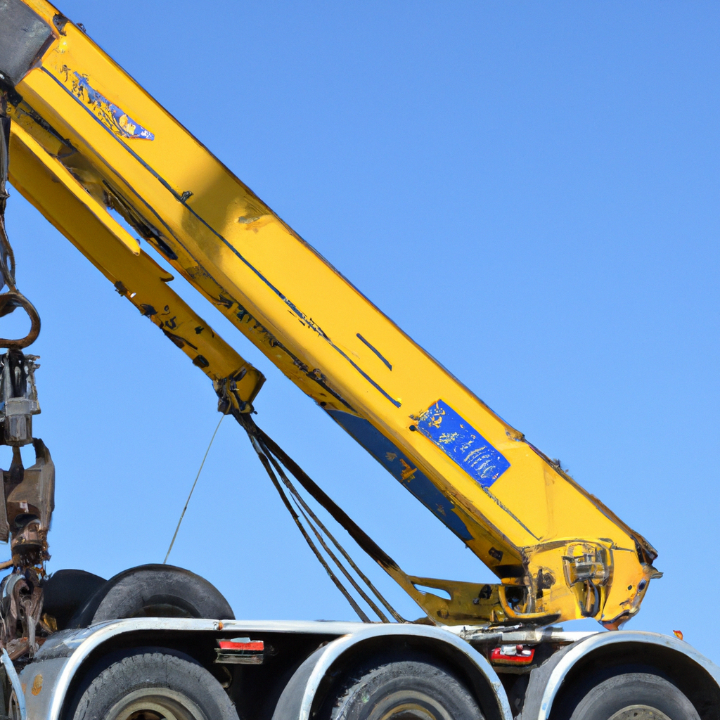 Heavy tow truck lifting large machinery.