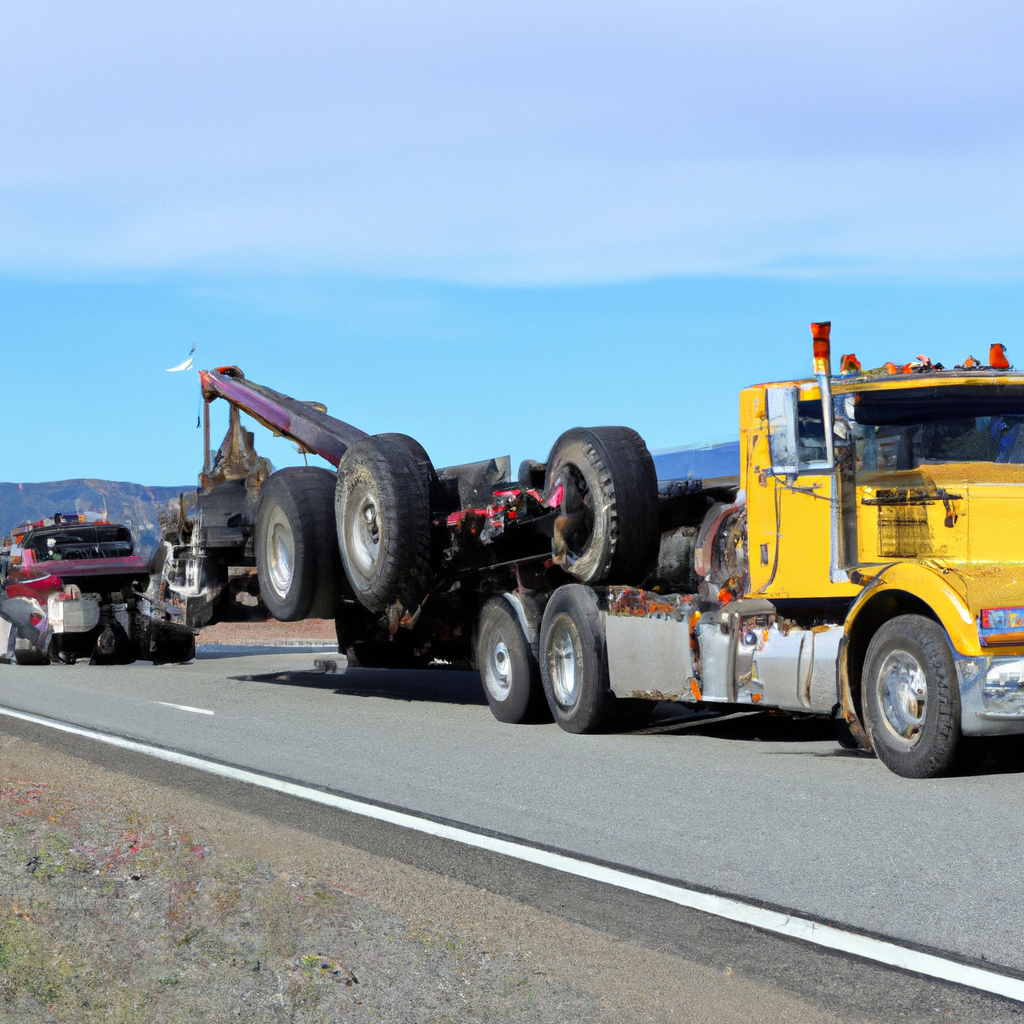 Heavy tow truck rescuing a big rig.
