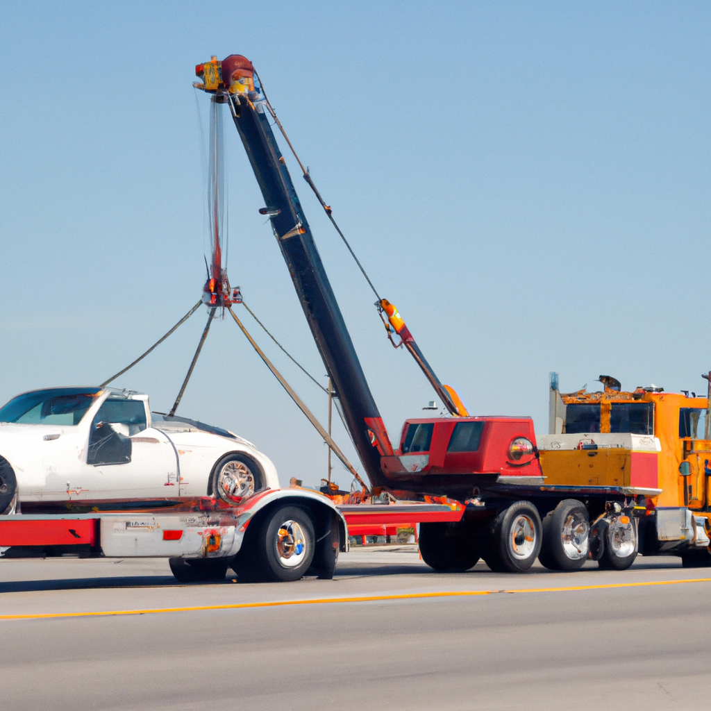 Powerful tow truck assisting a big rig.