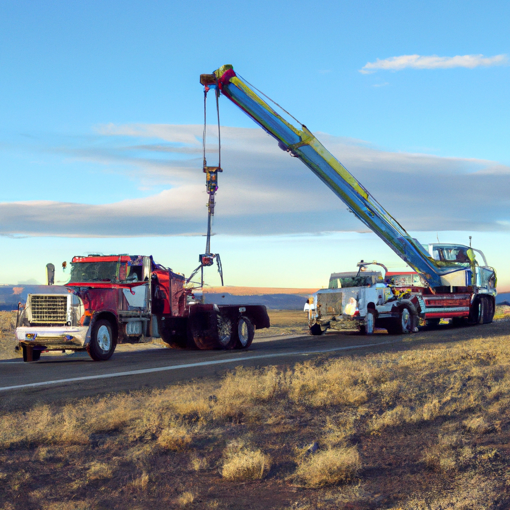 Powerful tow truck assisting a broken rig.