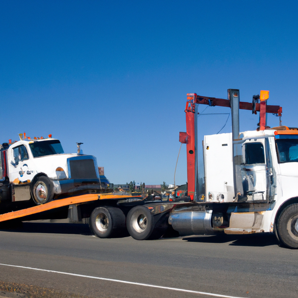 Tow truck assisting a broken-down big rig.