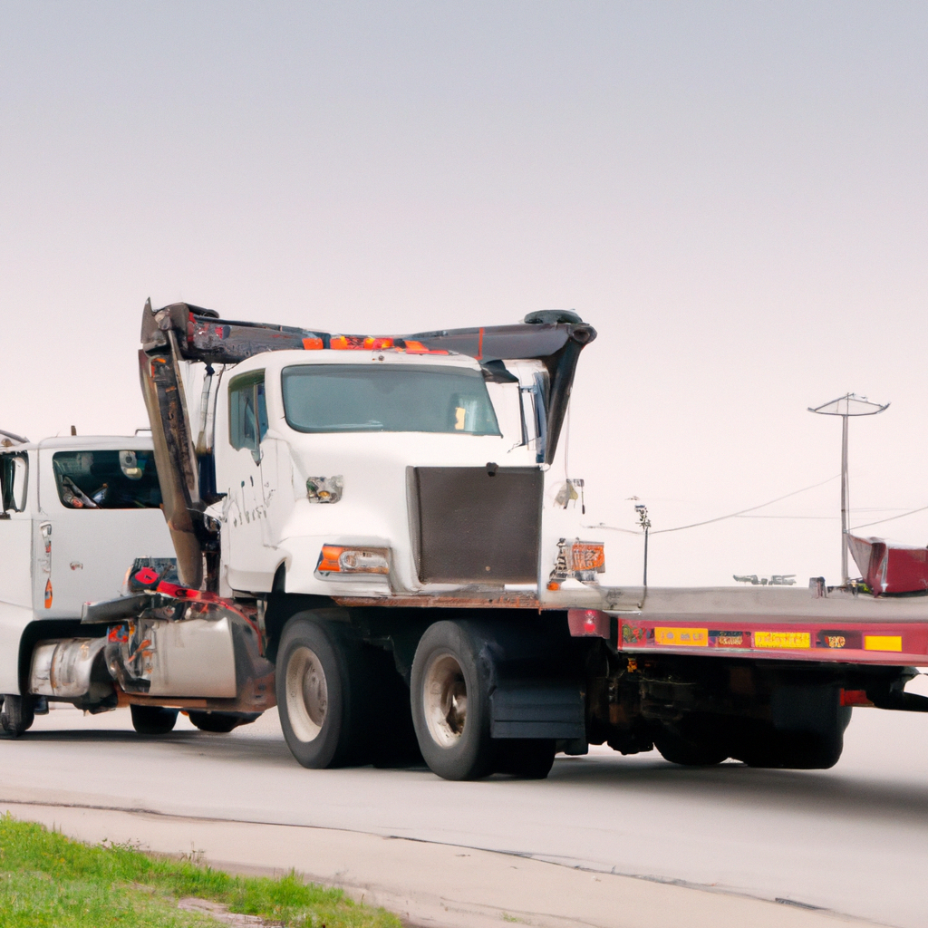Tow truck assisting a broken-down semi.