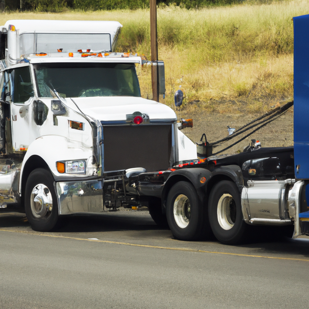 Tow truck assisting a broken-down semi.