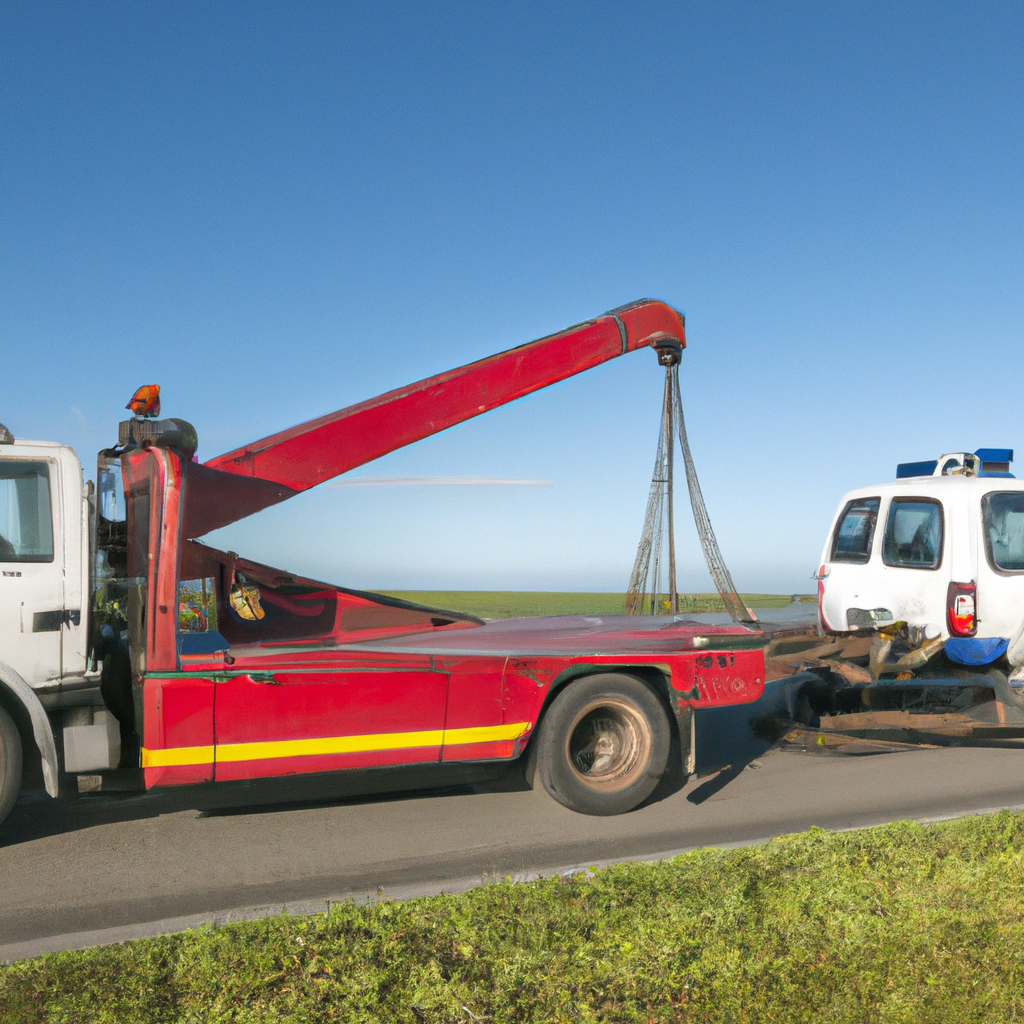 Tow truck assisting a stranded vehicle.