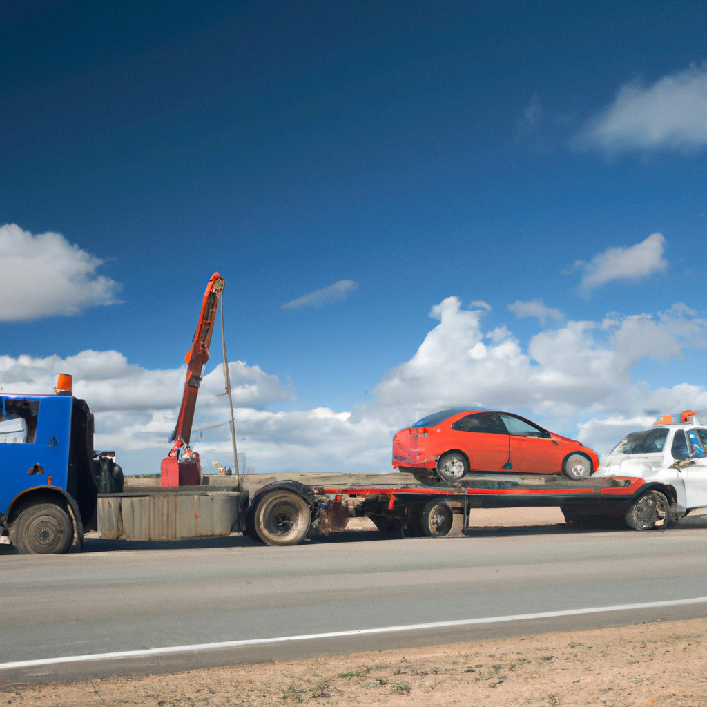 Tow truck assisting a stranded vehicle.
