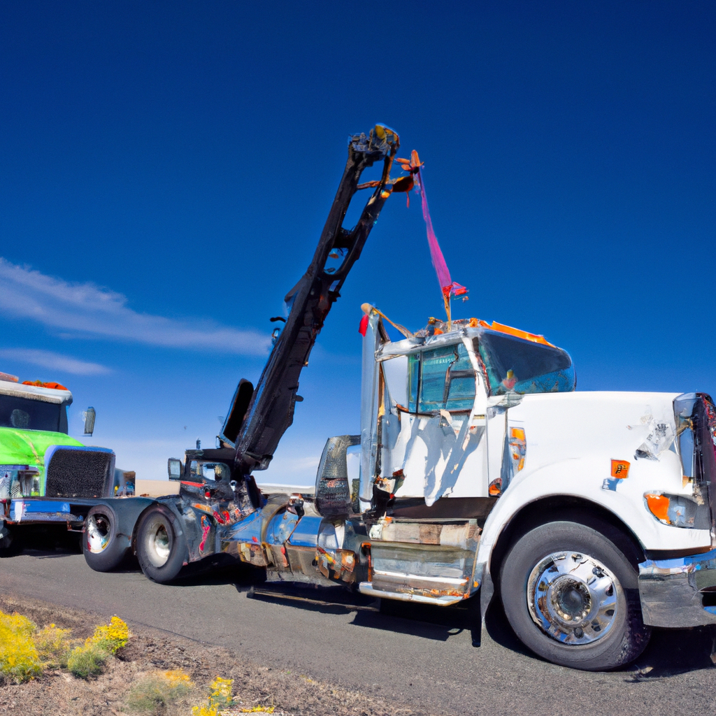 Tow truck assisting broken-down big rig.