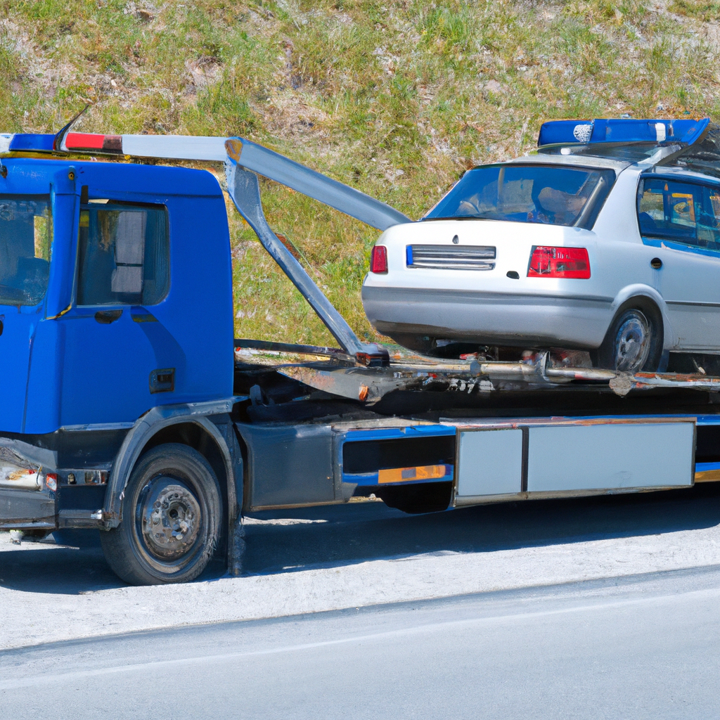 Tow truck assisting stranded vehicle roadside.