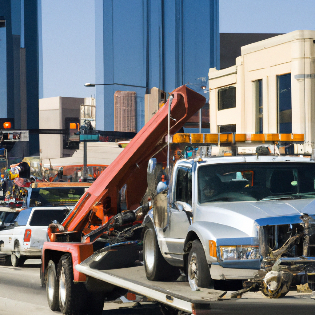 Tow truck on a busy Dallas street.
