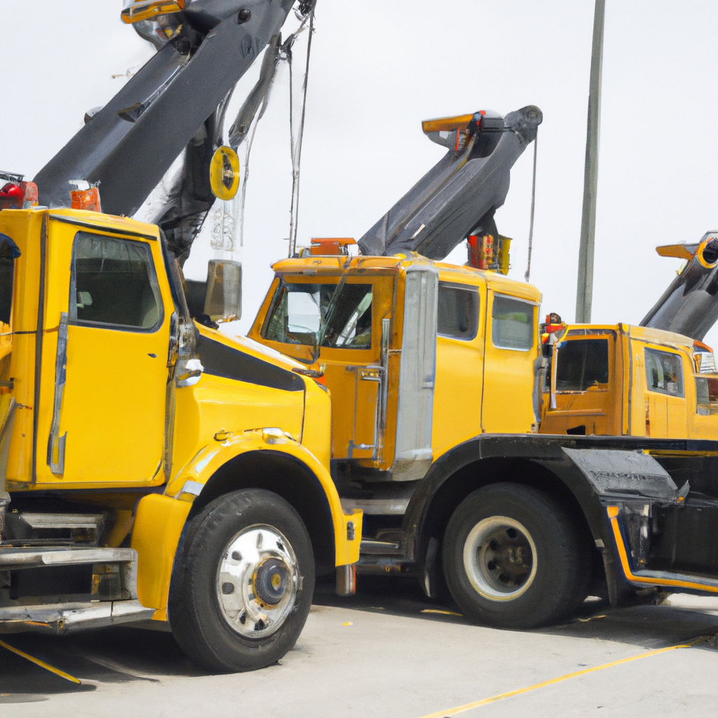Tow trucks lined up ready for assistance.